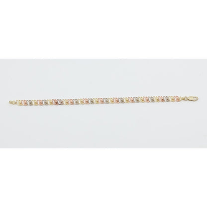 12K Tri Tone Gold Diamond Cut Flat Tennis Link Bracelet