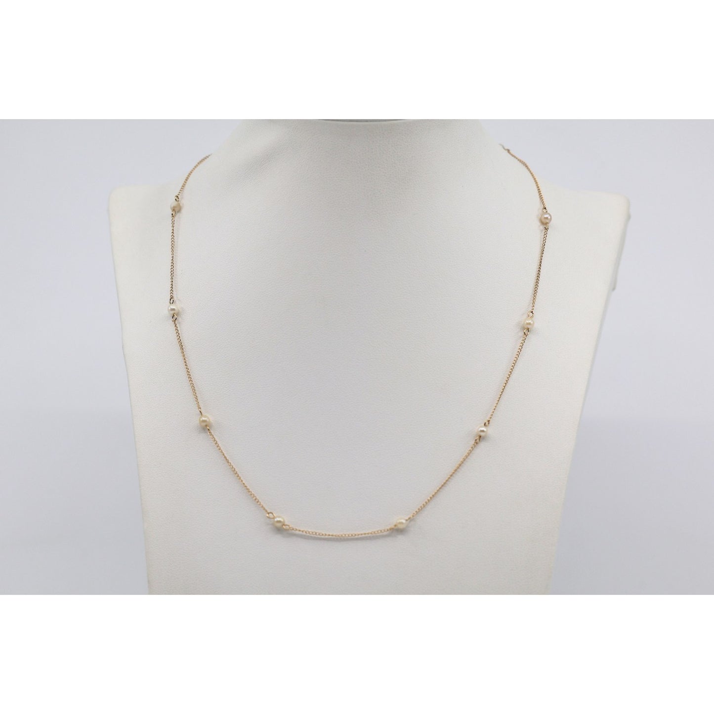 14K Yellow Gold Pearl Cable Link Chain Necklace