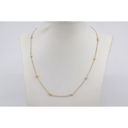 14K Yellow Gold Pearl Cable Link Chain Necklace