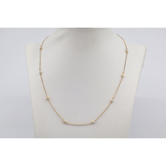 14K Yellow Gold Pearl Cable Link Chain Necklace