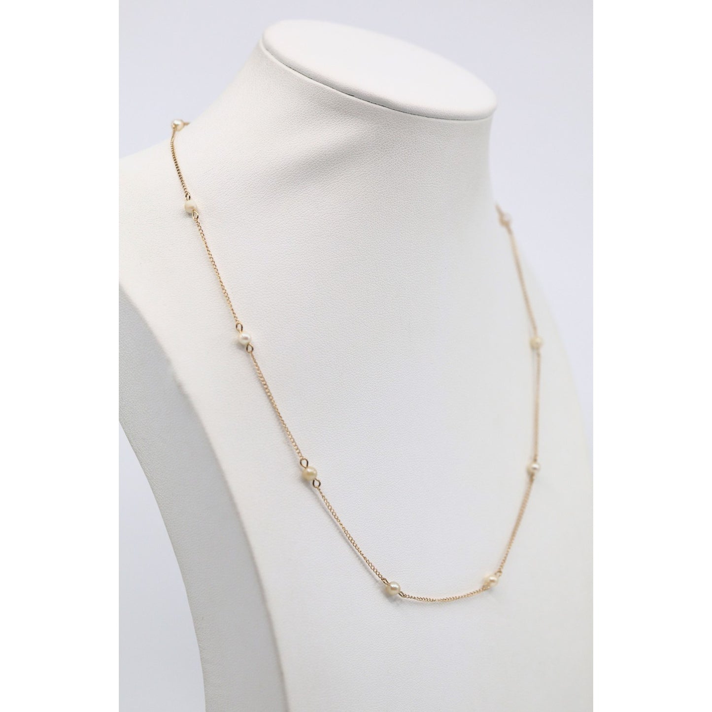 14K Yellow Gold Pearl Cable Link Chain Necklace
