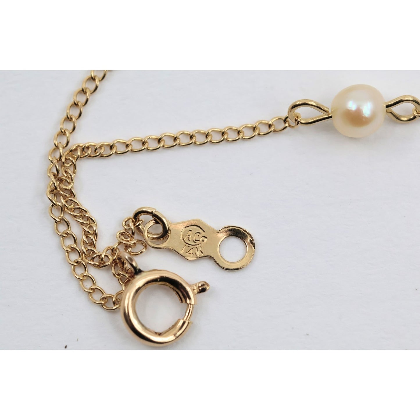 14K Yellow Gold Pearl Cable Link Chain Necklace