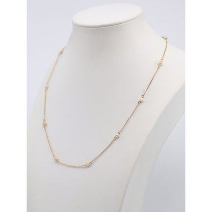 14K Yellow Gold Pearl Cable Link Chain Necklace