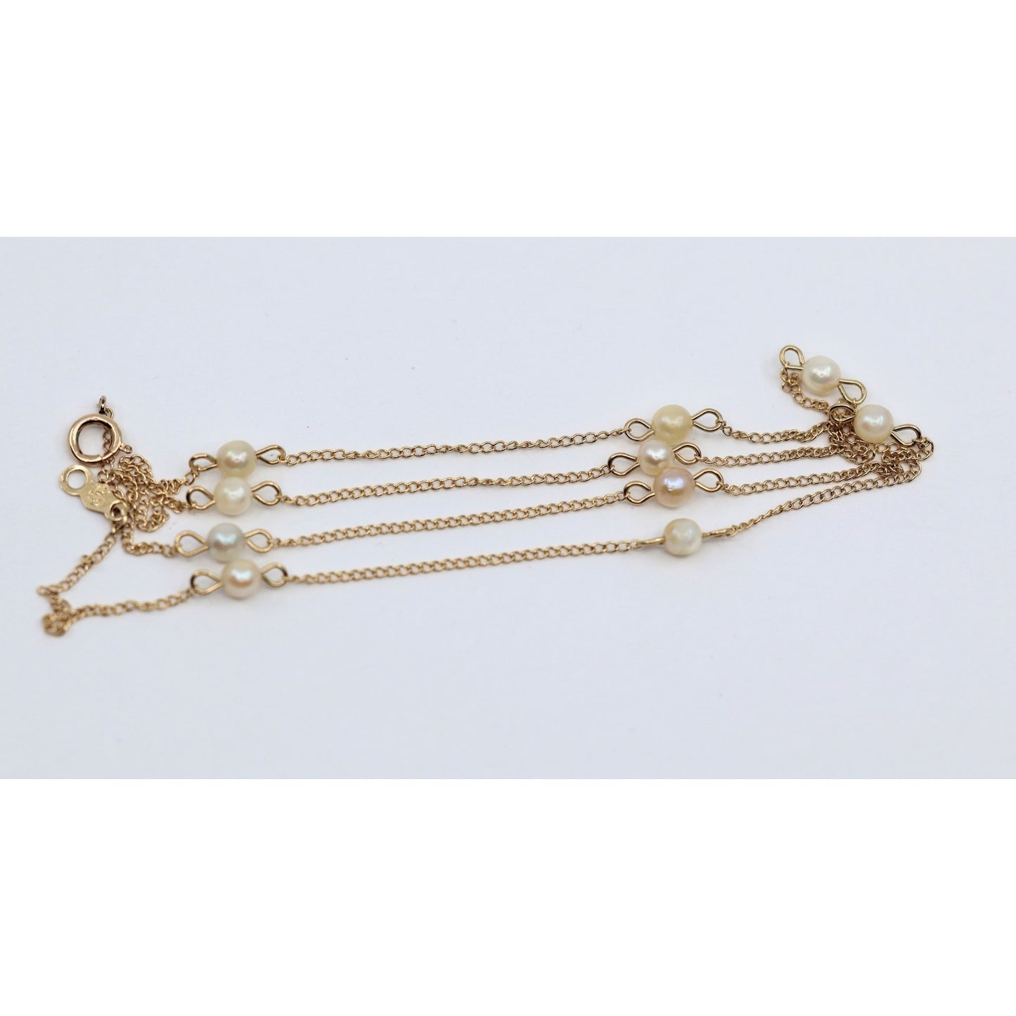 14K Yellow Gold Pearl Cable Link Chain Necklace