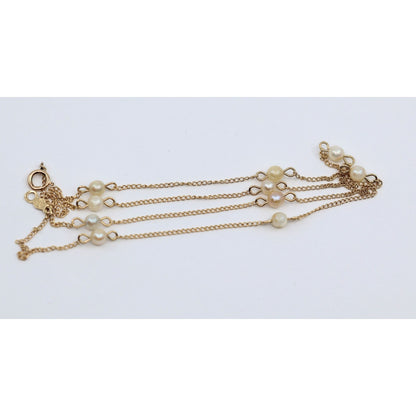 14K Yellow Gold Pearl Cable Link Chain Necklace
