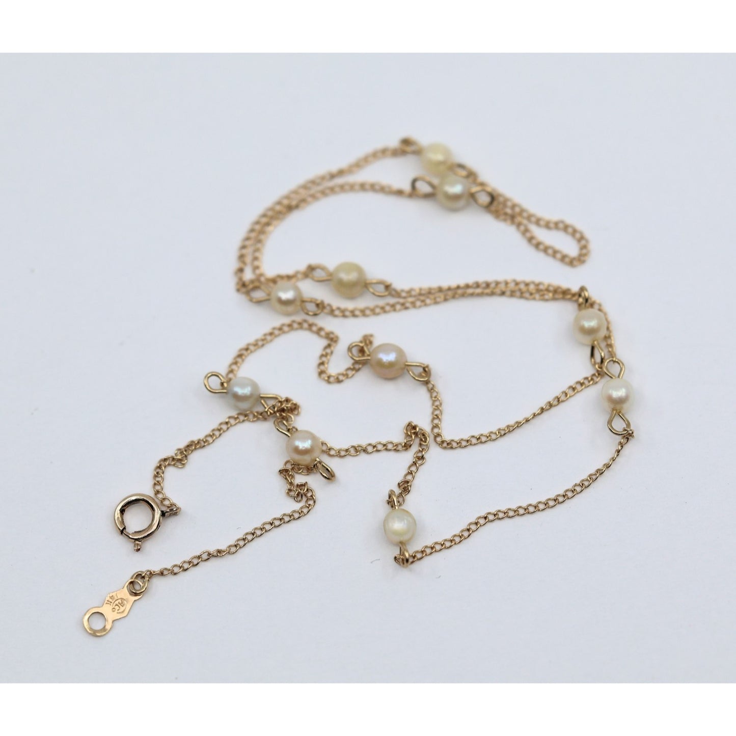 14K Yellow Gold Pearl Cable Link Chain Necklace