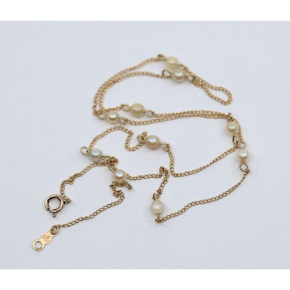 14K Yellow Gold Pearl Cable Link Chain Necklace