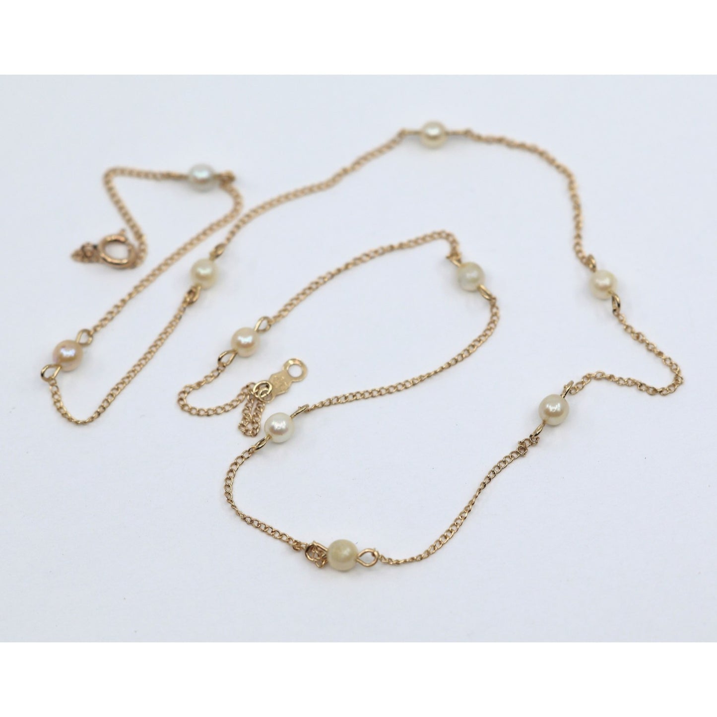 14K Yellow Gold Pearl Cable Link Chain Necklace