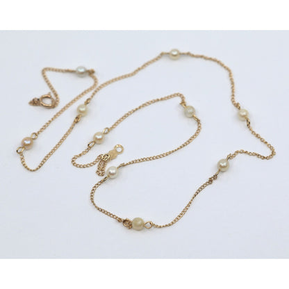 14K Yellow Gold Pearl Cable Link Chain Necklace