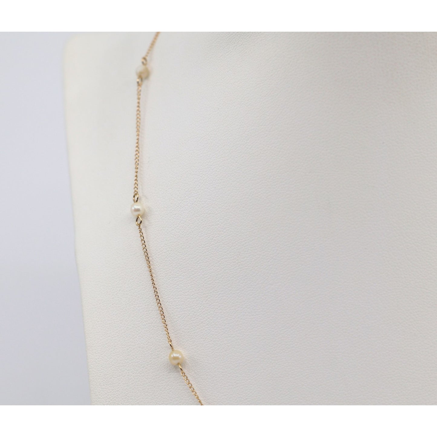 14K Yellow Gold Pearl Cable Link Chain Necklace