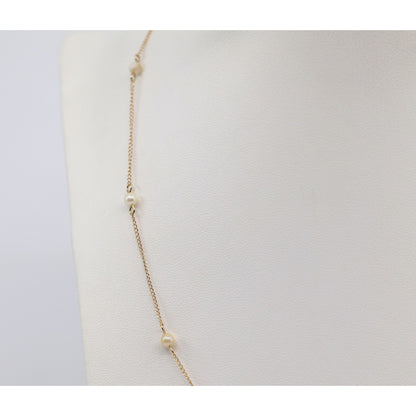 14K Yellow Gold Pearl Cable Link Chain Necklace