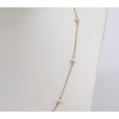 14K Yellow Gold Pearl Cable Link Chain Necklace