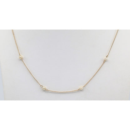 14K Yellow Gold Pearl Cable Link Chain Necklace