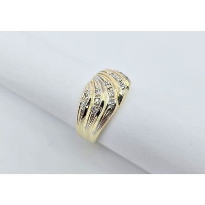 14K Yellow Gold Wavy Diamond Wide Ring