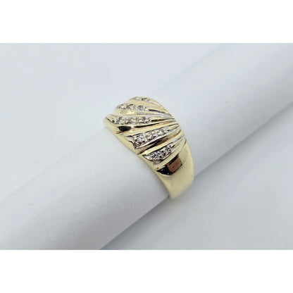14K Yellow Gold Wavy Diamond Wide Ring