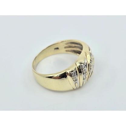14K Yellow Gold Wavy Diamond Wide Ring
