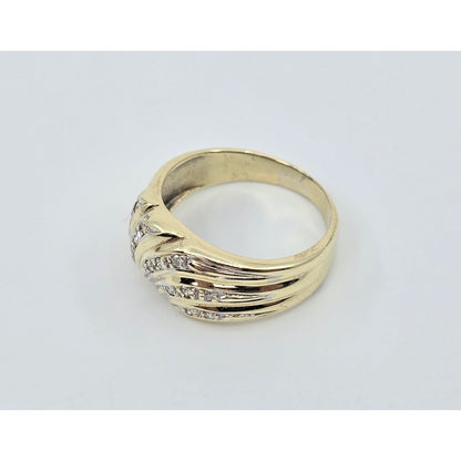 14K Yellow Gold Wavy Diamond Wide Ring
