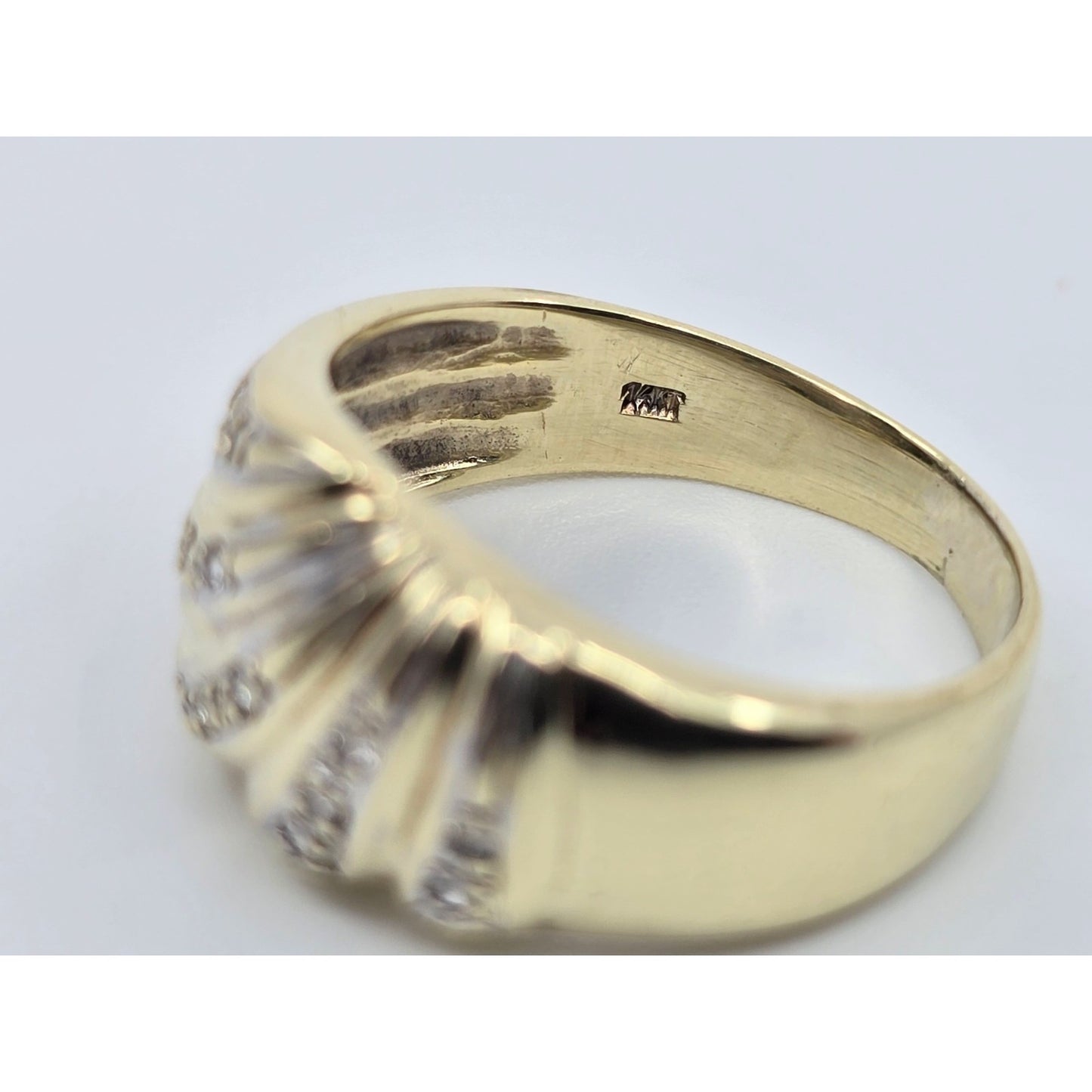 14K Yellow Gold Wavy Diamond Wide Ring