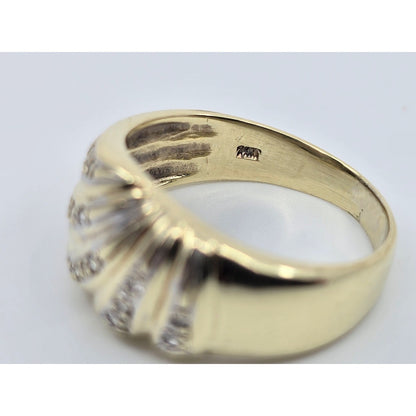14K Yellow Gold Wavy Diamond Wide Ring
