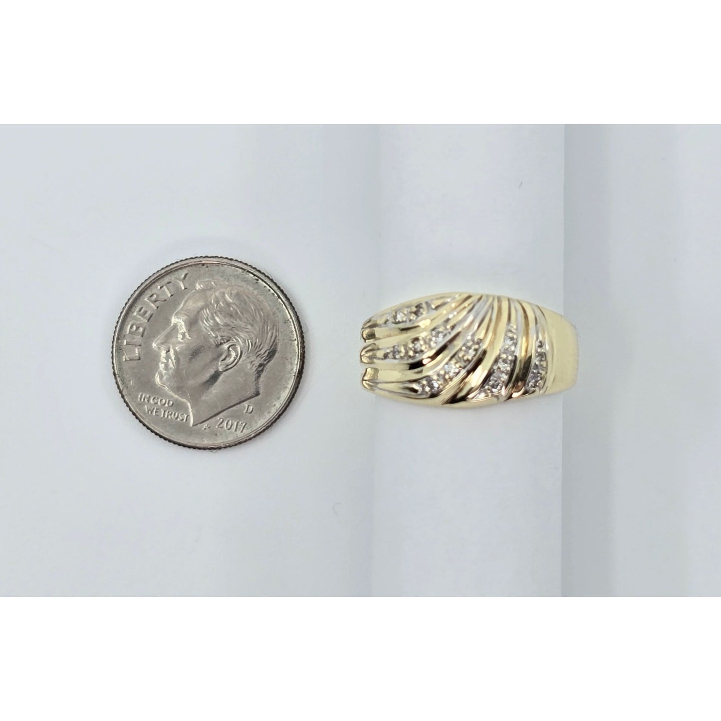 14K Yellow Gold Wavy Diamond Wide Ring