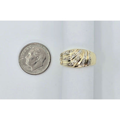 14K Yellow Gold Wavy Diamond Wide Ring