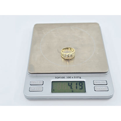 14K Yellow Gold Wavy Diamond Wide Ring