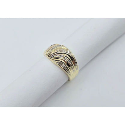 14K Yellow Gold Wavy Diamond Wide Ring