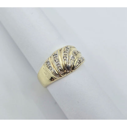 14K Yellow Gold Wavy Diamond Wide Ring