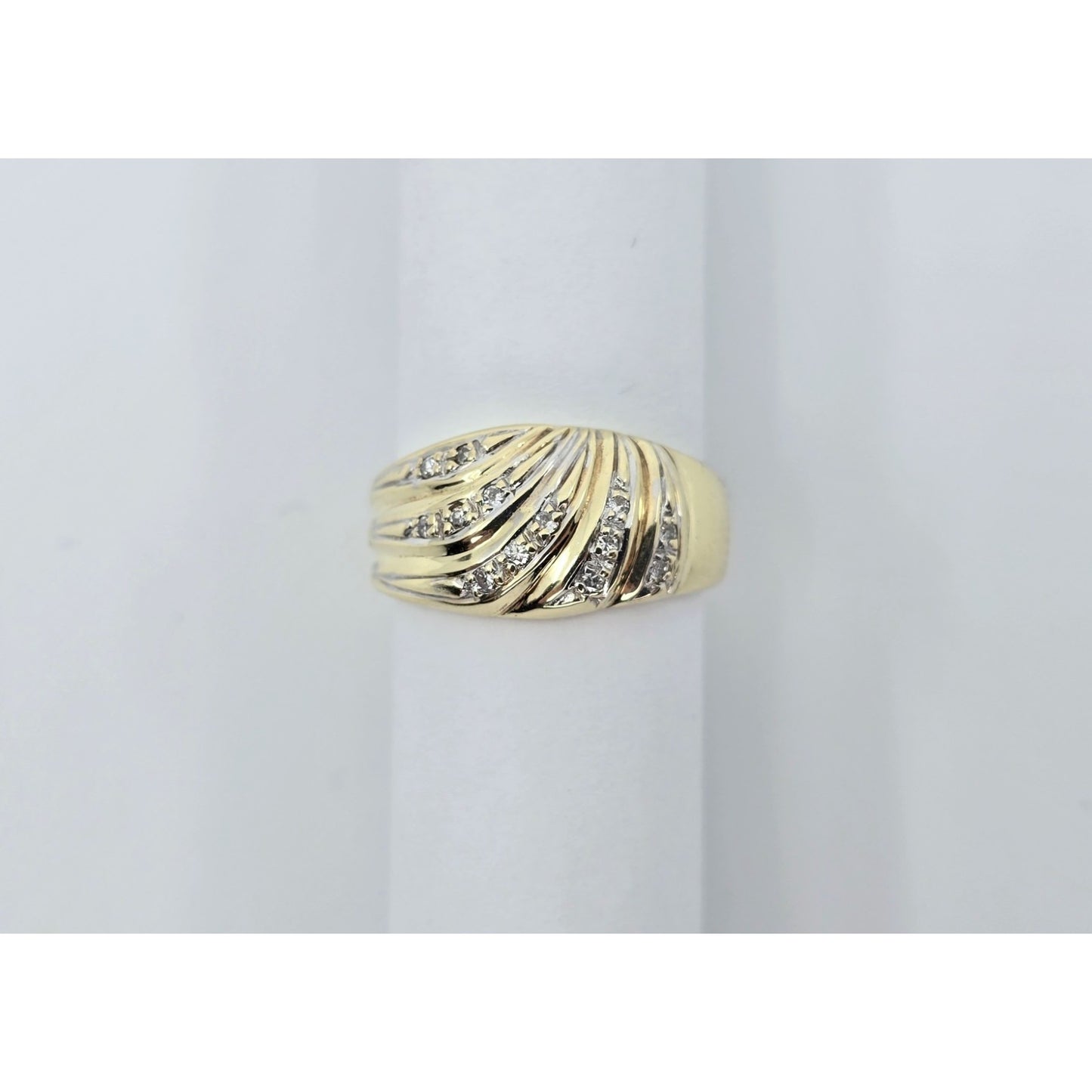 14K Yellow Gold Wavy Diamond Wide Ring