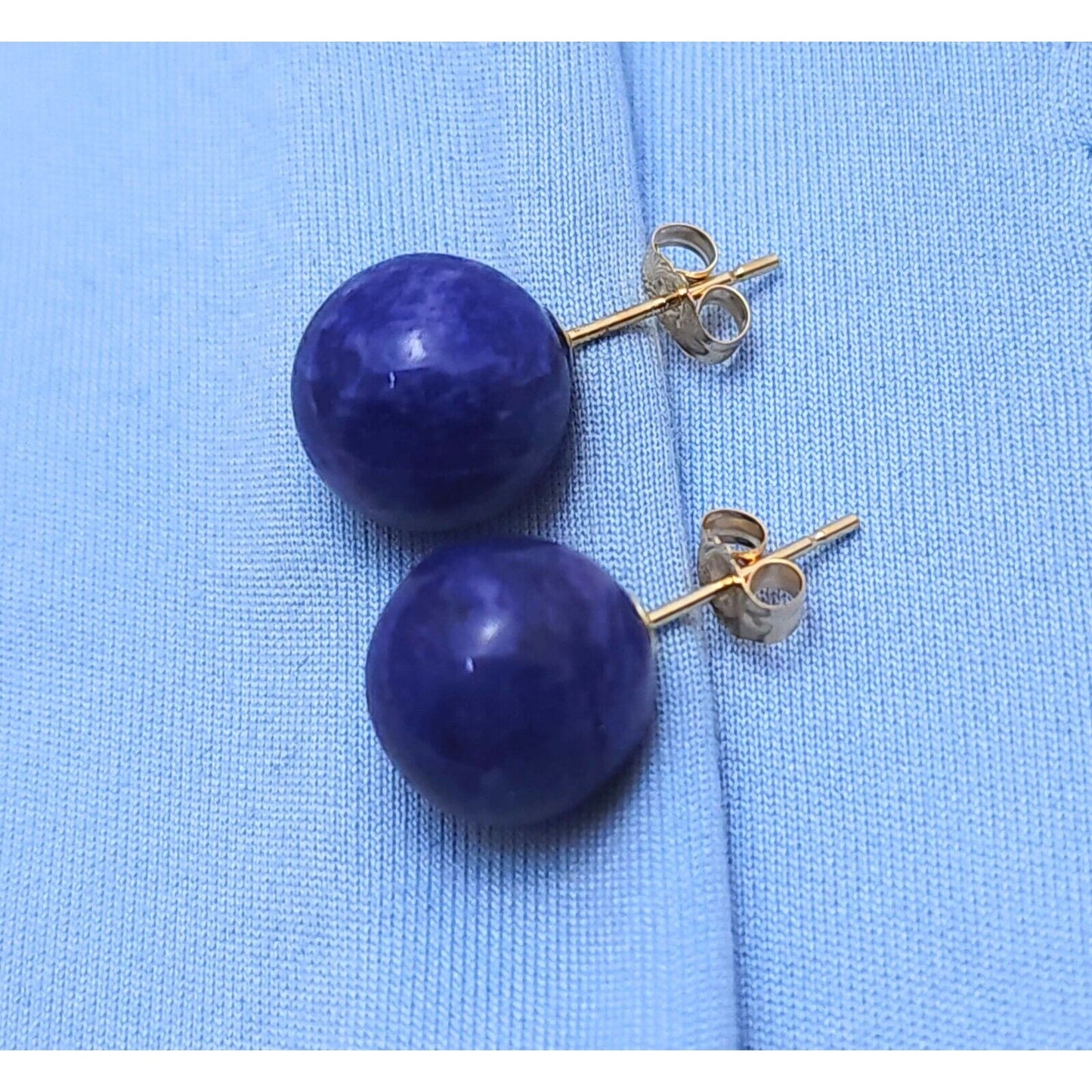 14K Yellow Gold Lapis Lazuli Round Stud Earrings