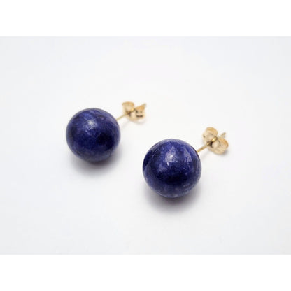 14K Yellow Gold Lapis Lazuli Round Stud Earrings