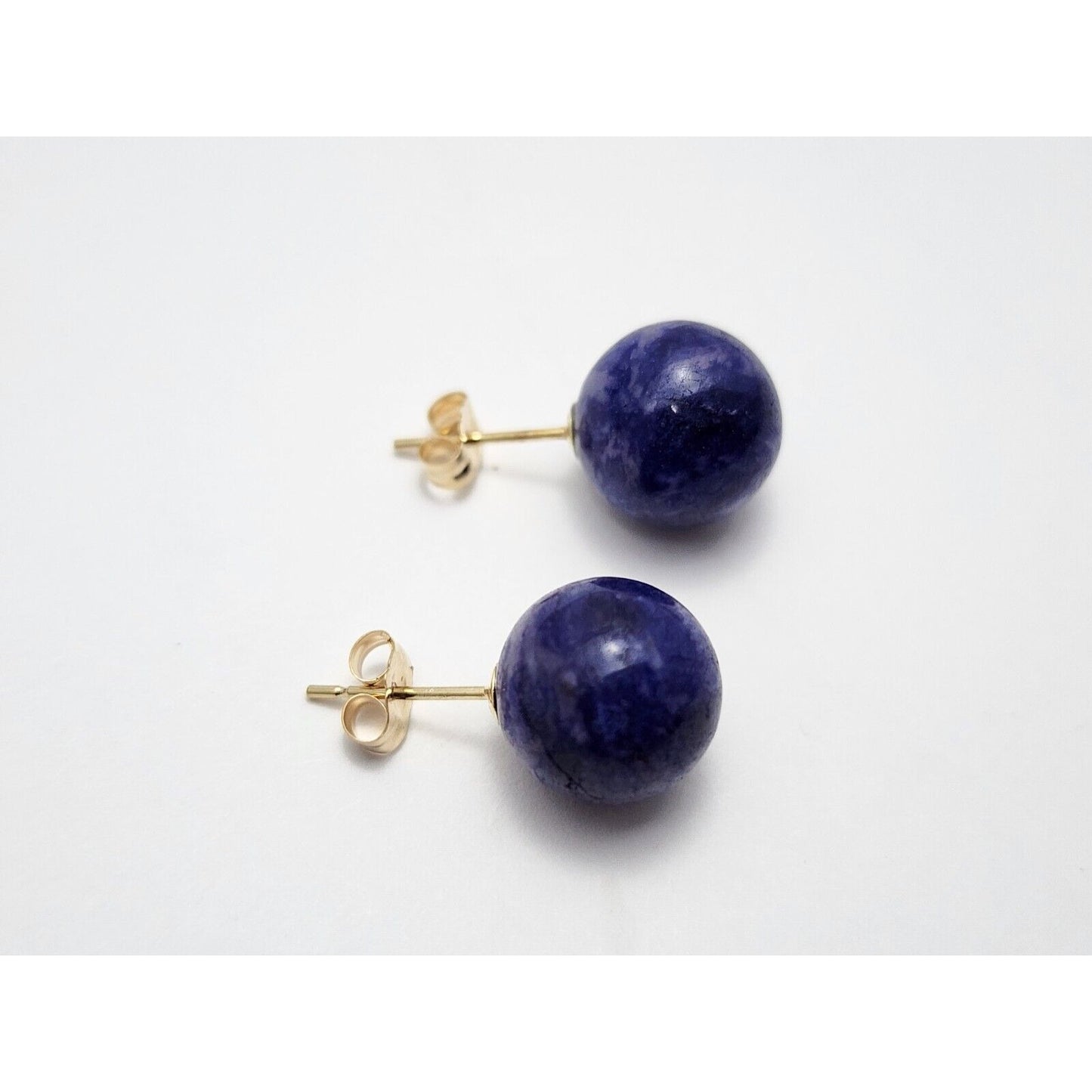 14K Yellow Gold Lapis Lazuli Round Stud Earrings