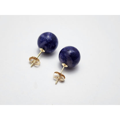 14K Yellow Gold Lapis Lazuli Round Stud Earrings