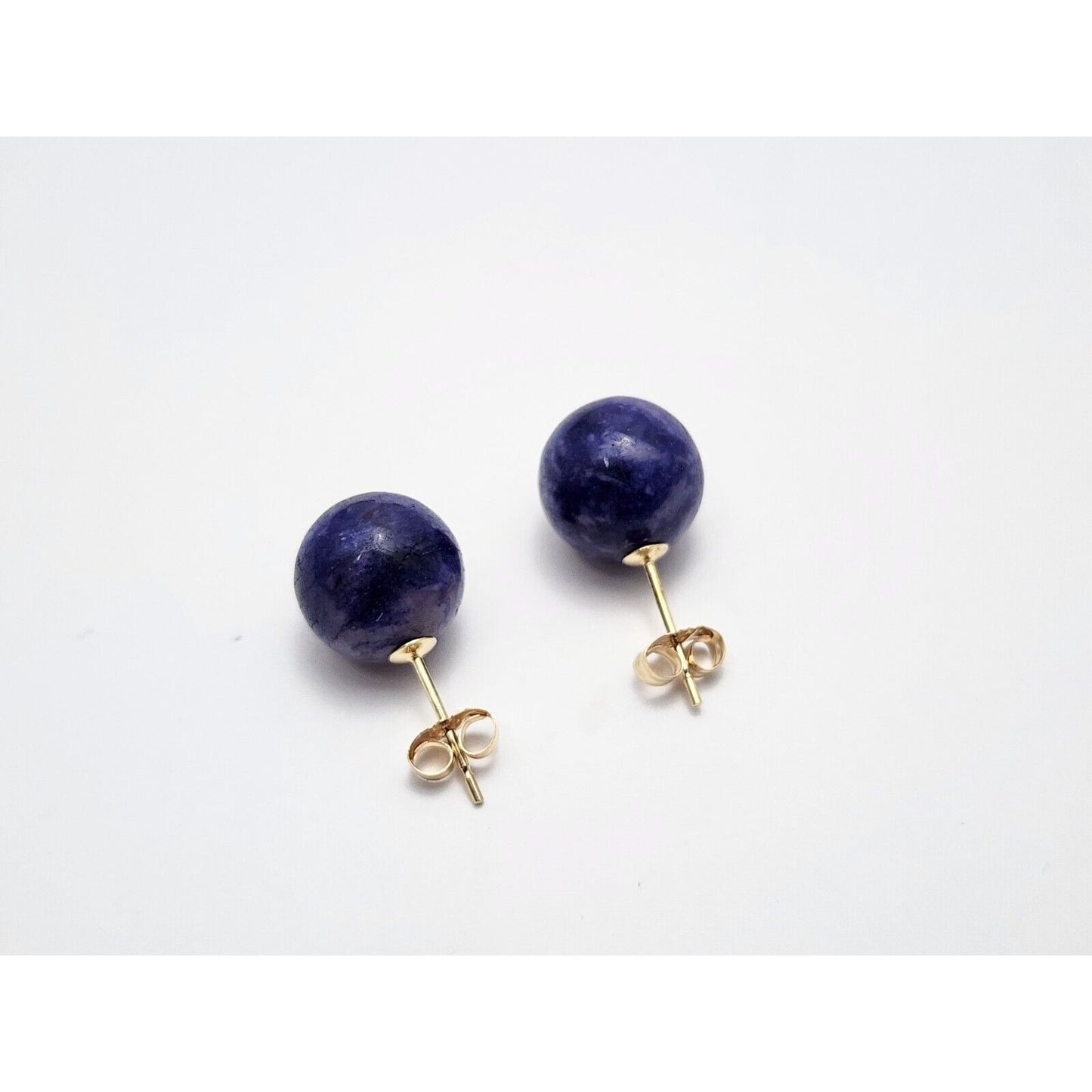 14K Yellow Gold Lapis Lazuli Round Stud Earrings