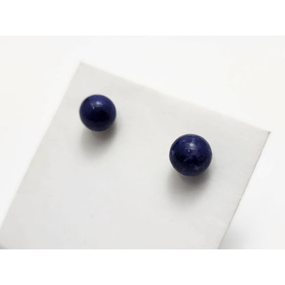 14K Yellow Gold Lapis Lazuli Round Stud Earrings