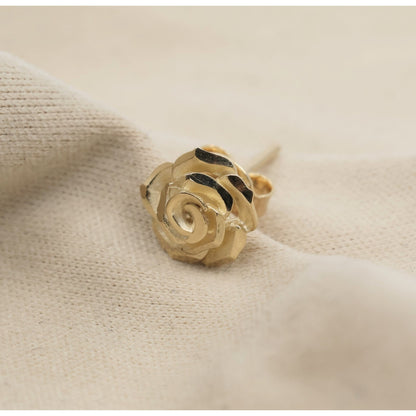 Single 14K Yellow Gold Rose Flower Floral Stud Earring