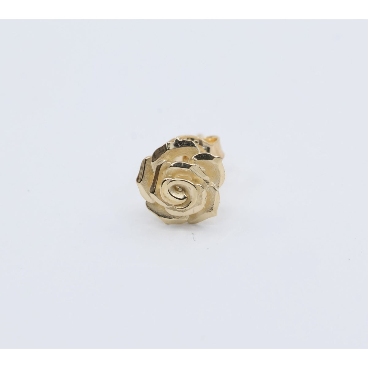 Single 14K Yellow Gold Rose Flower Floral Stud Earring
