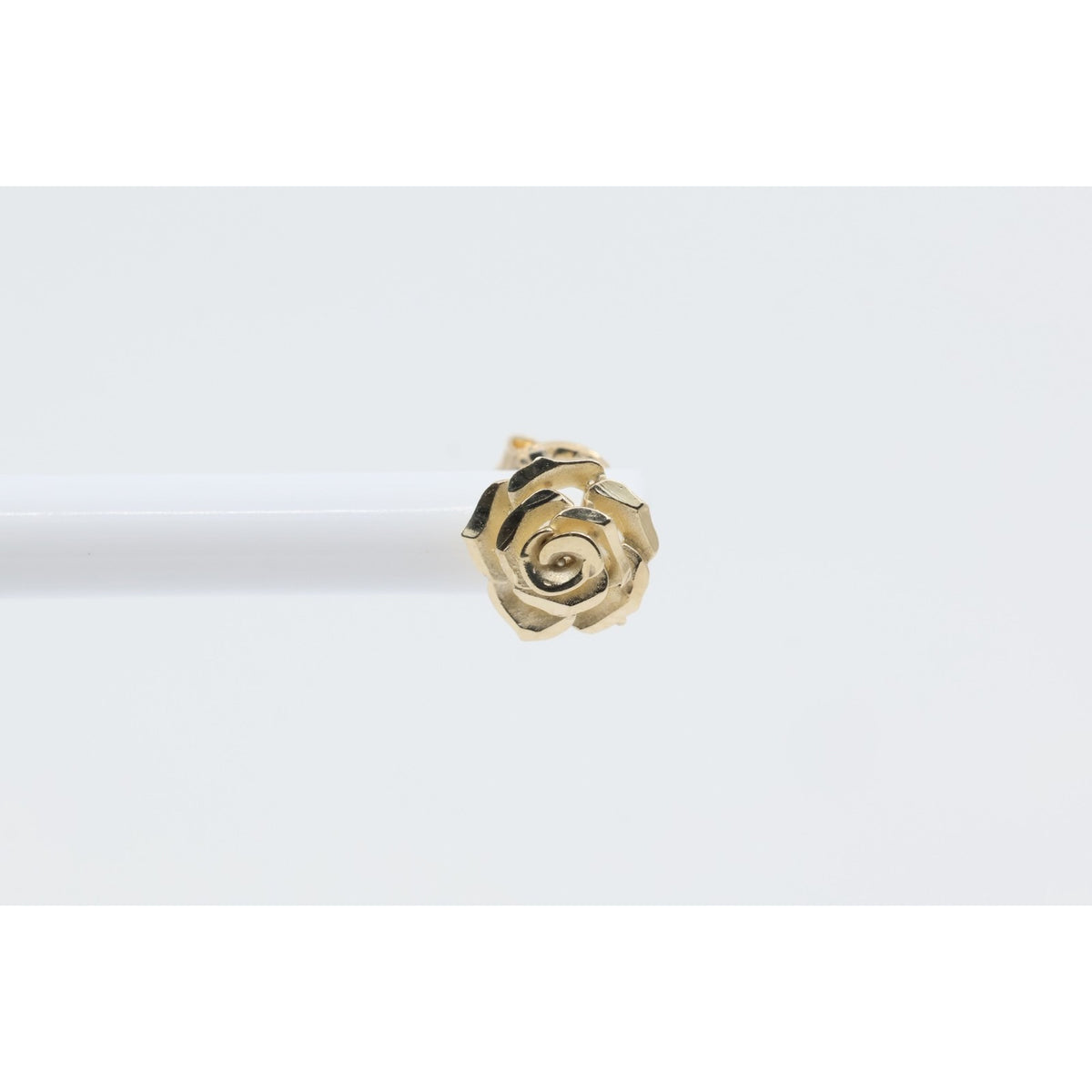 Single 14K Yellow Gold Rose Flower Floral Stud Earring