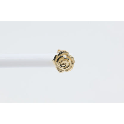 Single 14K Yellow Gold Rose Flower Floral Stud Earring
