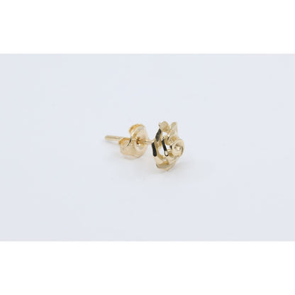 Single 14K Yellow Gold Rose Flower Floral Stud Earring