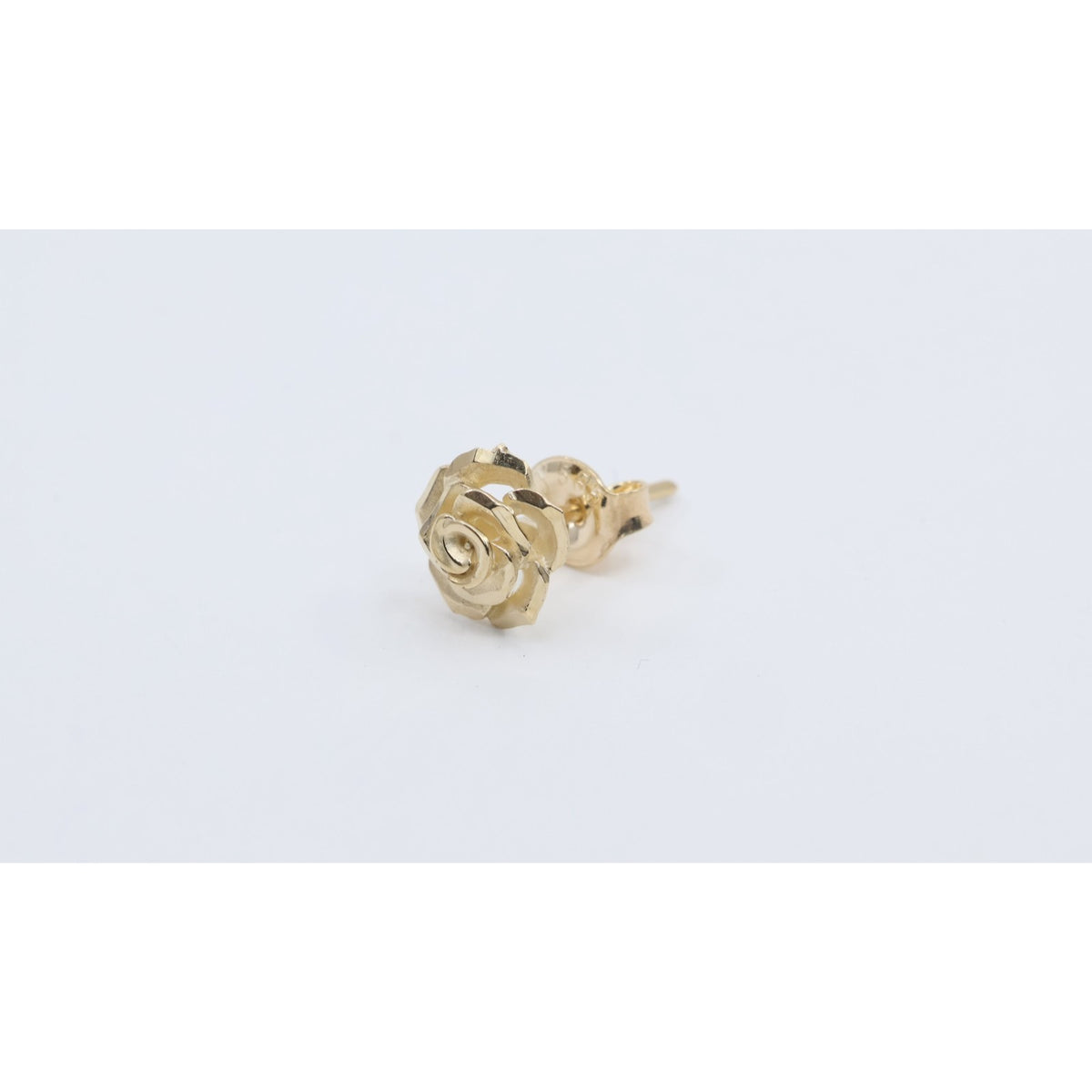 Single 14K Yellow Gold Rose Flower Floral Stud Earring