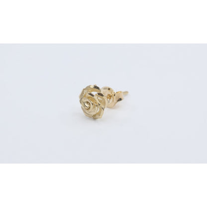 Single 14K Yellow Gold Rose Flower Floral Stud Earring