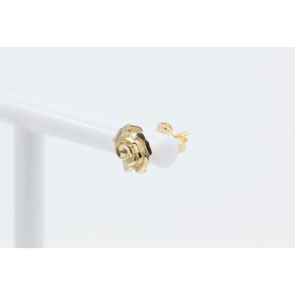 Single 14K Yellow Gold Rose Flower Floral Stud Earring