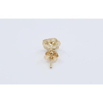 Single 14K Yellow Gold Rose Flower Floral Stud Earring