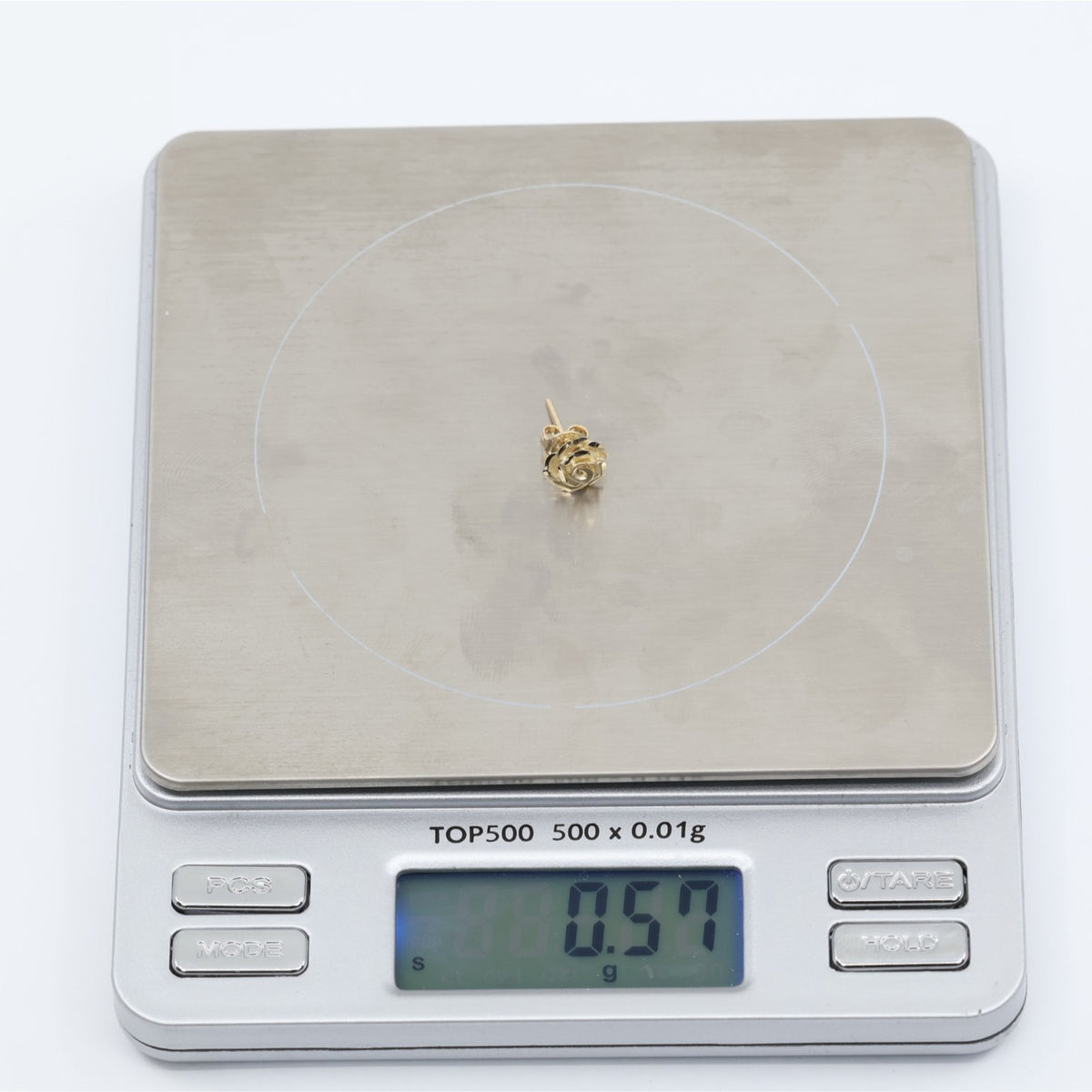 Single 14K Yellow Gold Rose Flower Floral Stud Earring