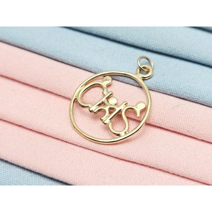 14K Yellow Gold Mom, Dad & Child Initial " C & S " Charm Pendant