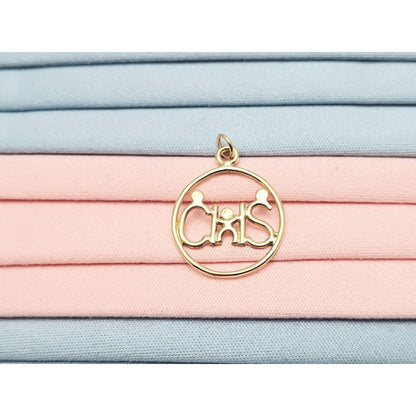 14K Yellow Gold Mom, Dad & Child Initial " C & S " Charm Pendant