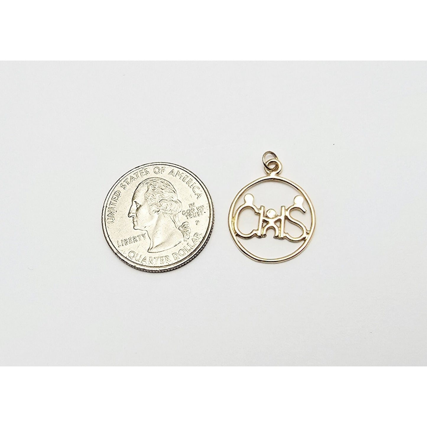 14K Yellow Gold Mom, Dad & Child Initial " C & S " Charm Pendant