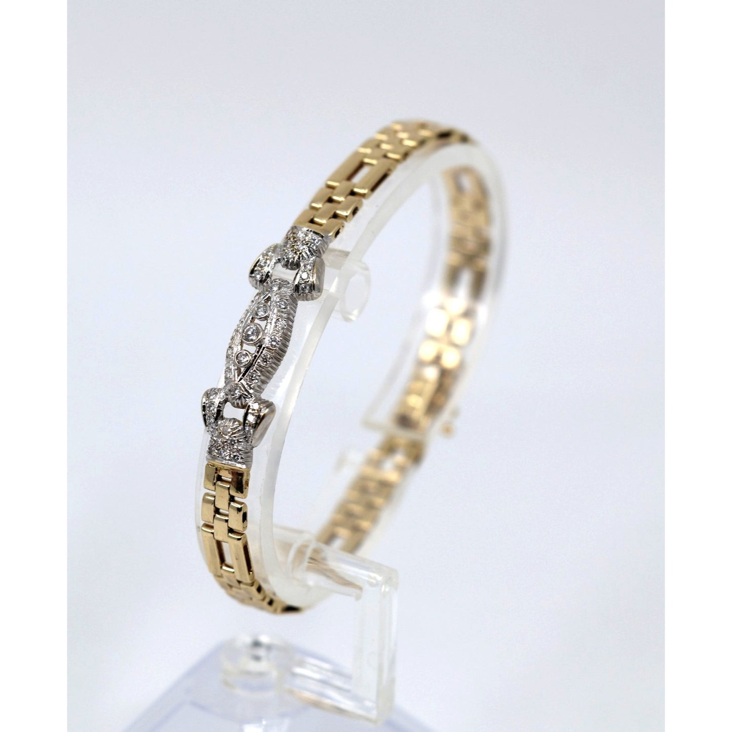 14K Two Tone Gold Diamond Custom Link Bracelet