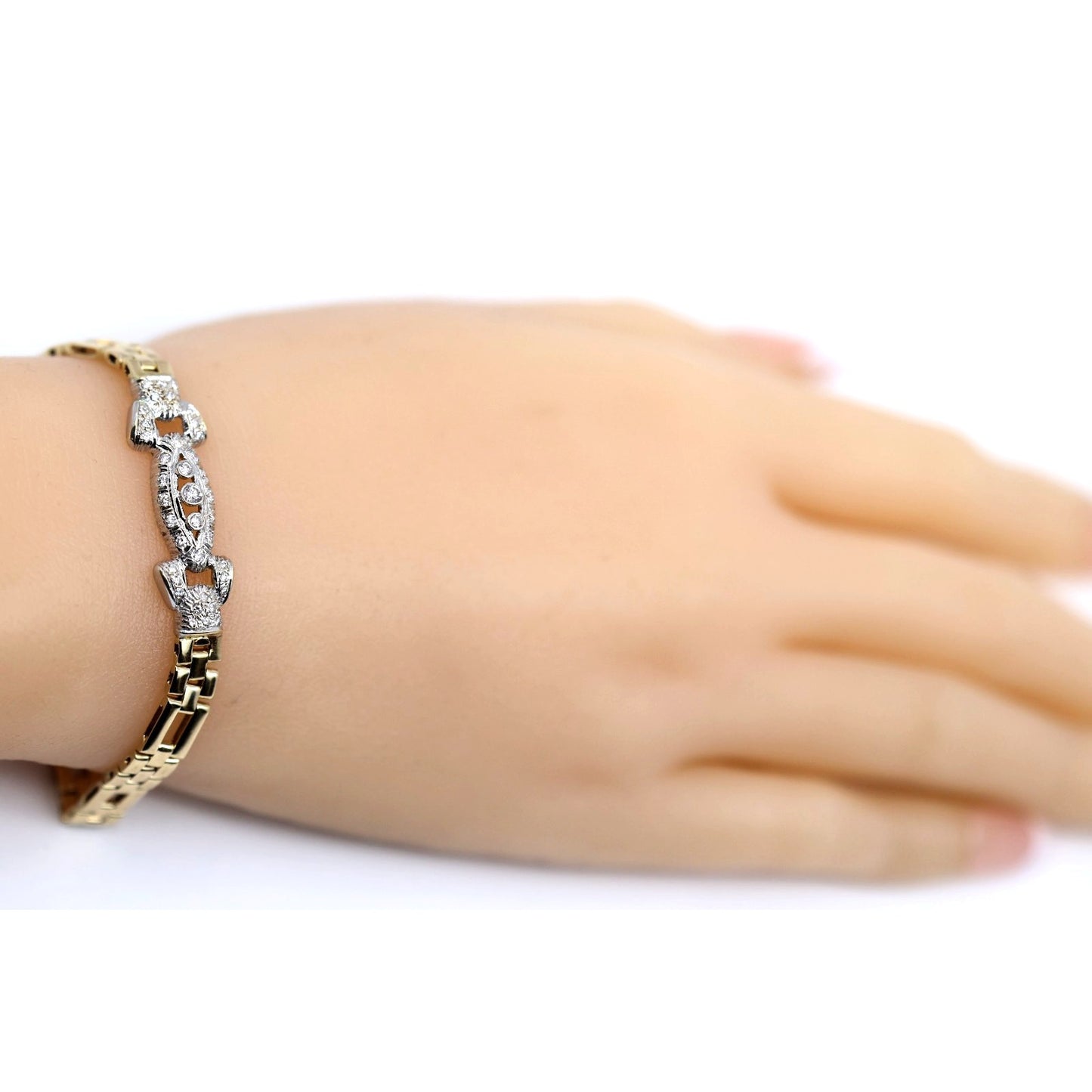 14K Two Tone Gold Diamond Custom Link Bracelet